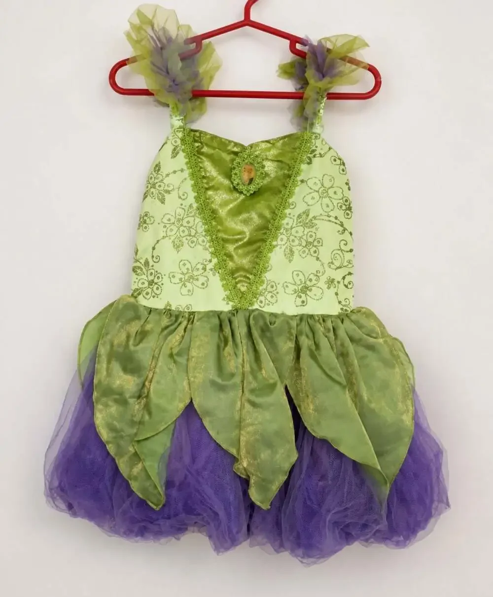 Disney Store Tinker Bell Costume Dress Girls Size 7/8 Green Purple Fairy